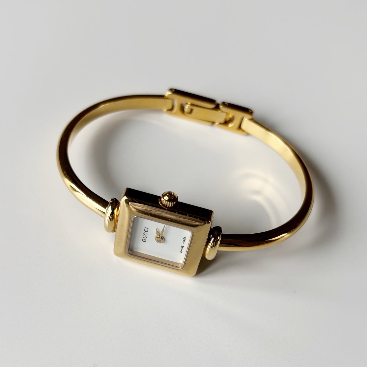 Gucci 1990s Square Dial Gold Plated Bangle Watch