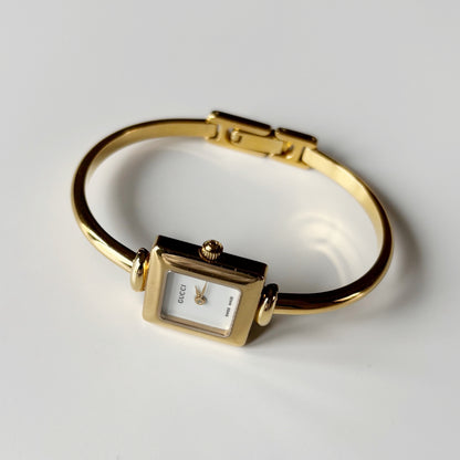 Gucci 1990s Square Dial Gold Plated Bangle Watch