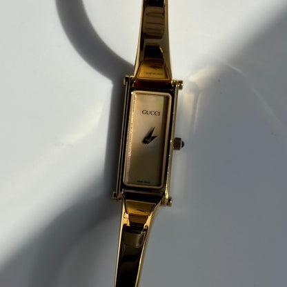 Gucci 1990s Seashell Dial Gold Plated Bangle Watch