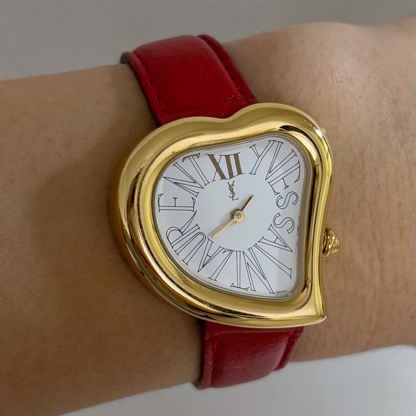 Yves Saint Laurent 1990s Heart shaped Gold Plated Red Watch