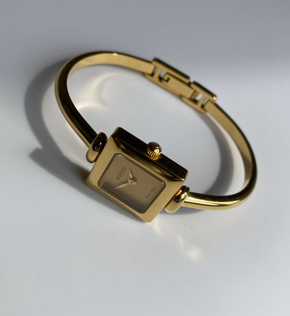 Gucci 1990s Square Gold Plated Bangle Watch