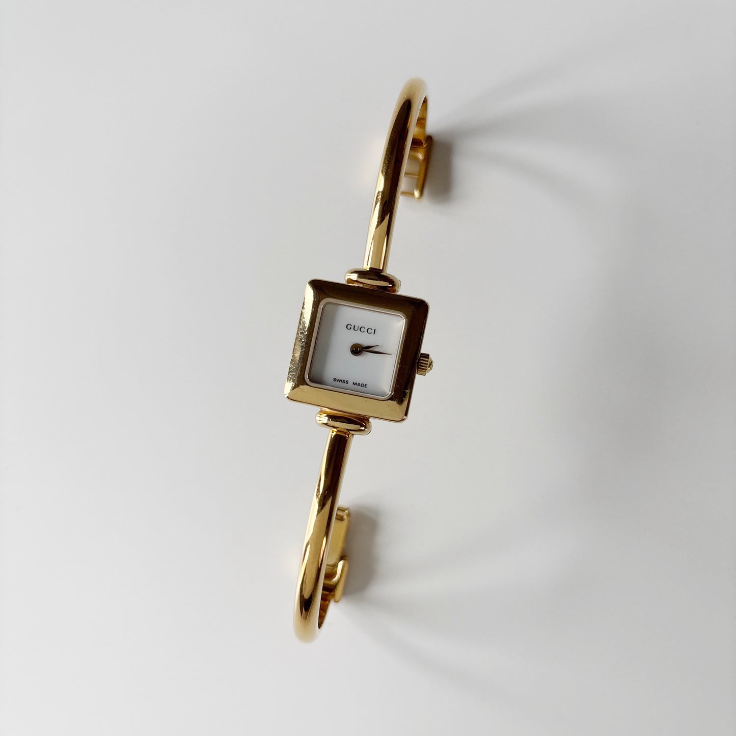 Gucci 1990s Square Dial Gold Plated Bangle Watch