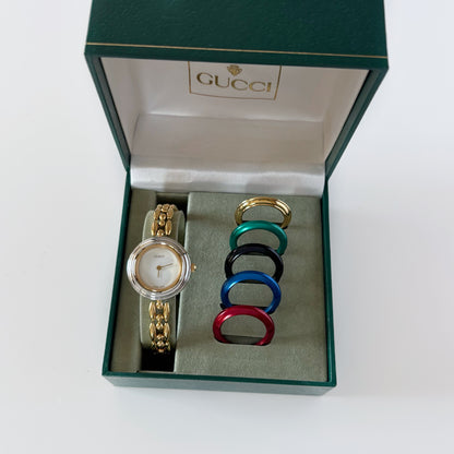 Gucci 1990s Interchangeable Bezel Gold Plated Watch with 6 bezels, case (160mm)