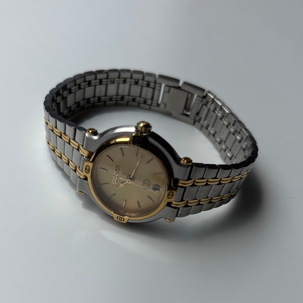 Gucci 1990s Round Dial Gold Plated Two Tone Watch