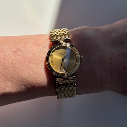Dior 1990s Round Dial Gold Plated Watch