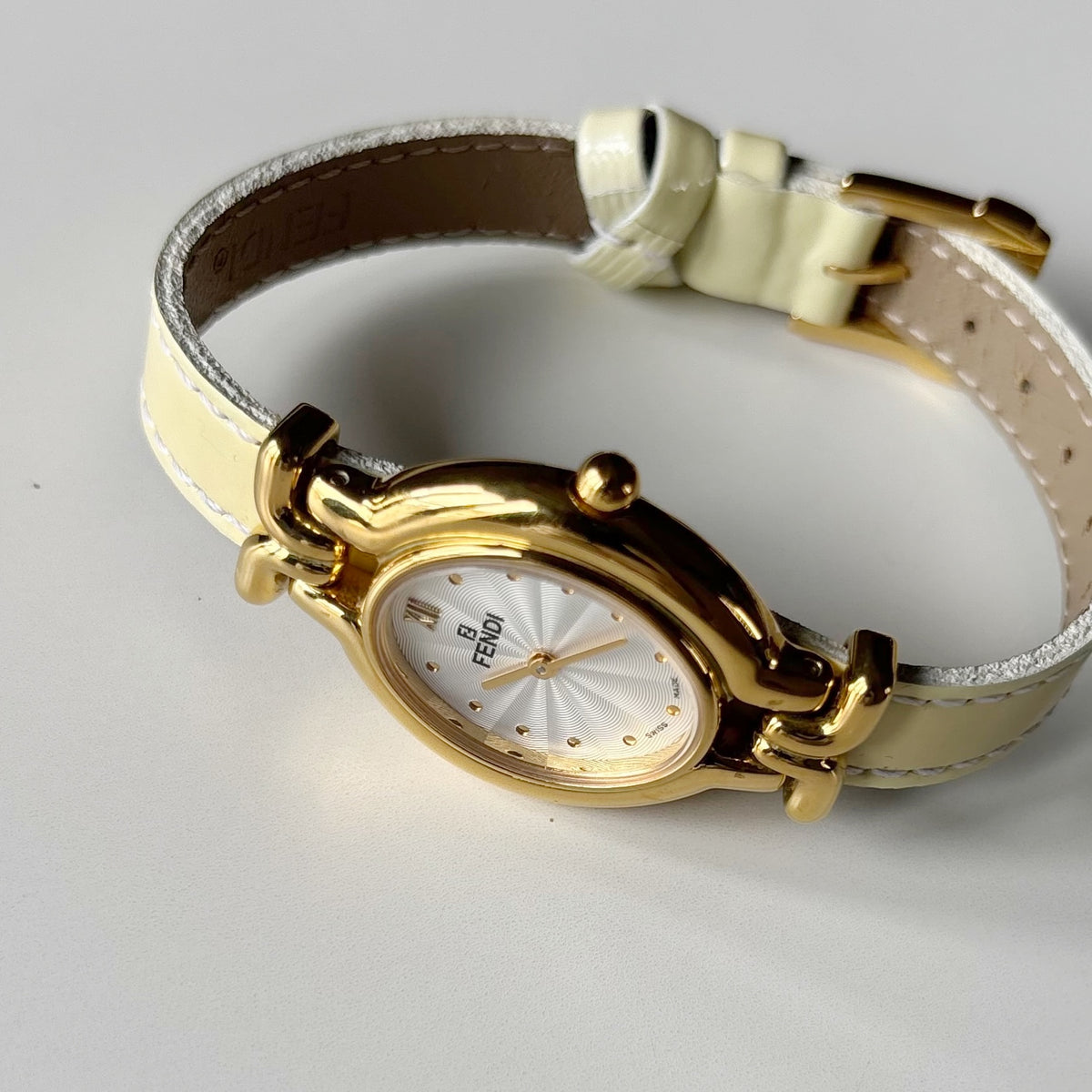 Fendi 1990s Interchangeable Strap Gold-Plated Watch with 9 Straps and Case