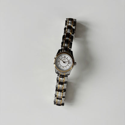 Fendi 1990s Round Dial Date Two Tone Gold Plated Watch