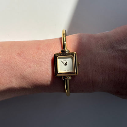Gucci 1990s Square Dial Gold Plated Bangle Watch