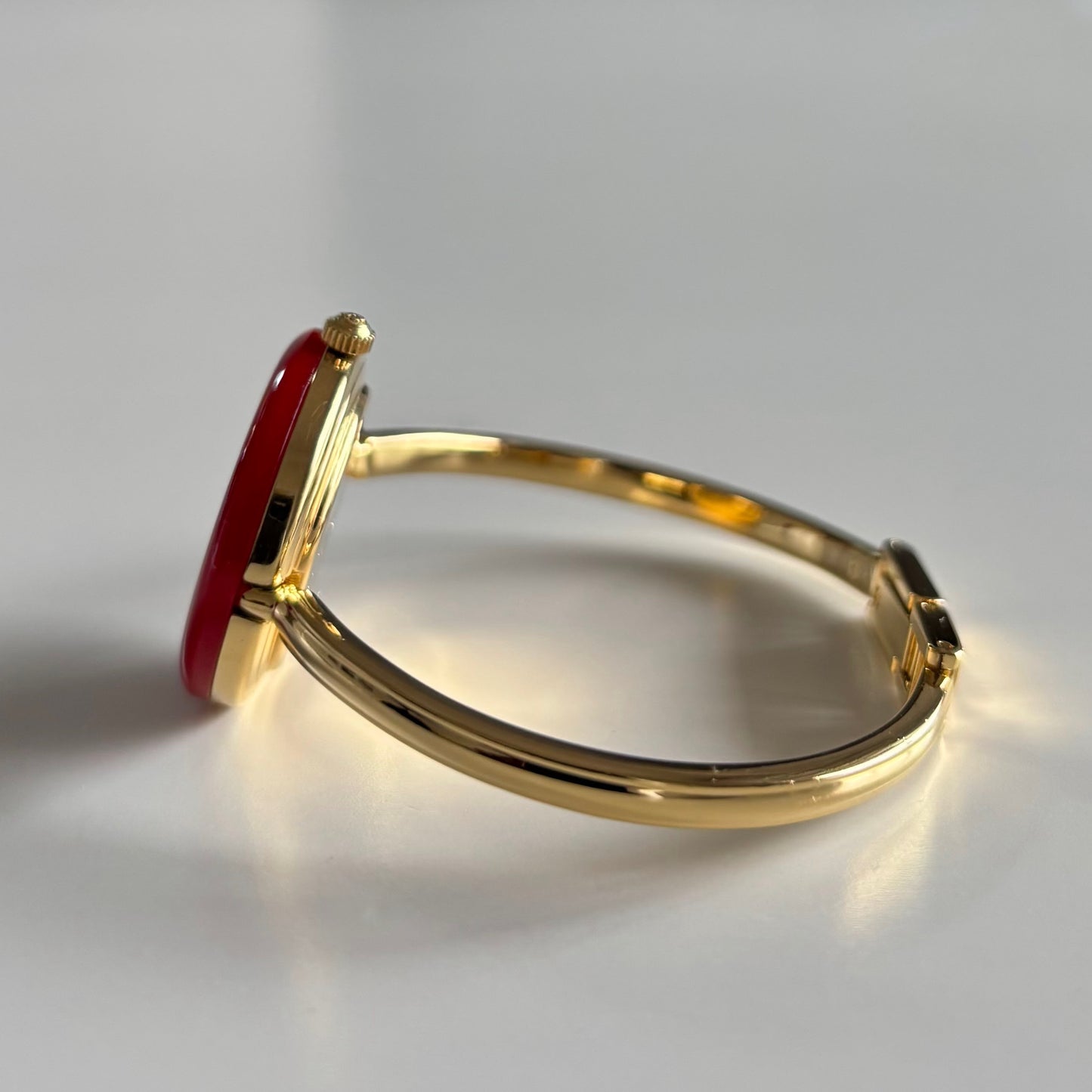 Gucci 1990s Interchangeable Bezel Gold Plated Bangle Watch with case, 12 bezels (Small)