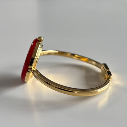 Gucci 1990s Interchangeable Bezel Gold Plated Bangle Watch with case, 12 bezels (Small)