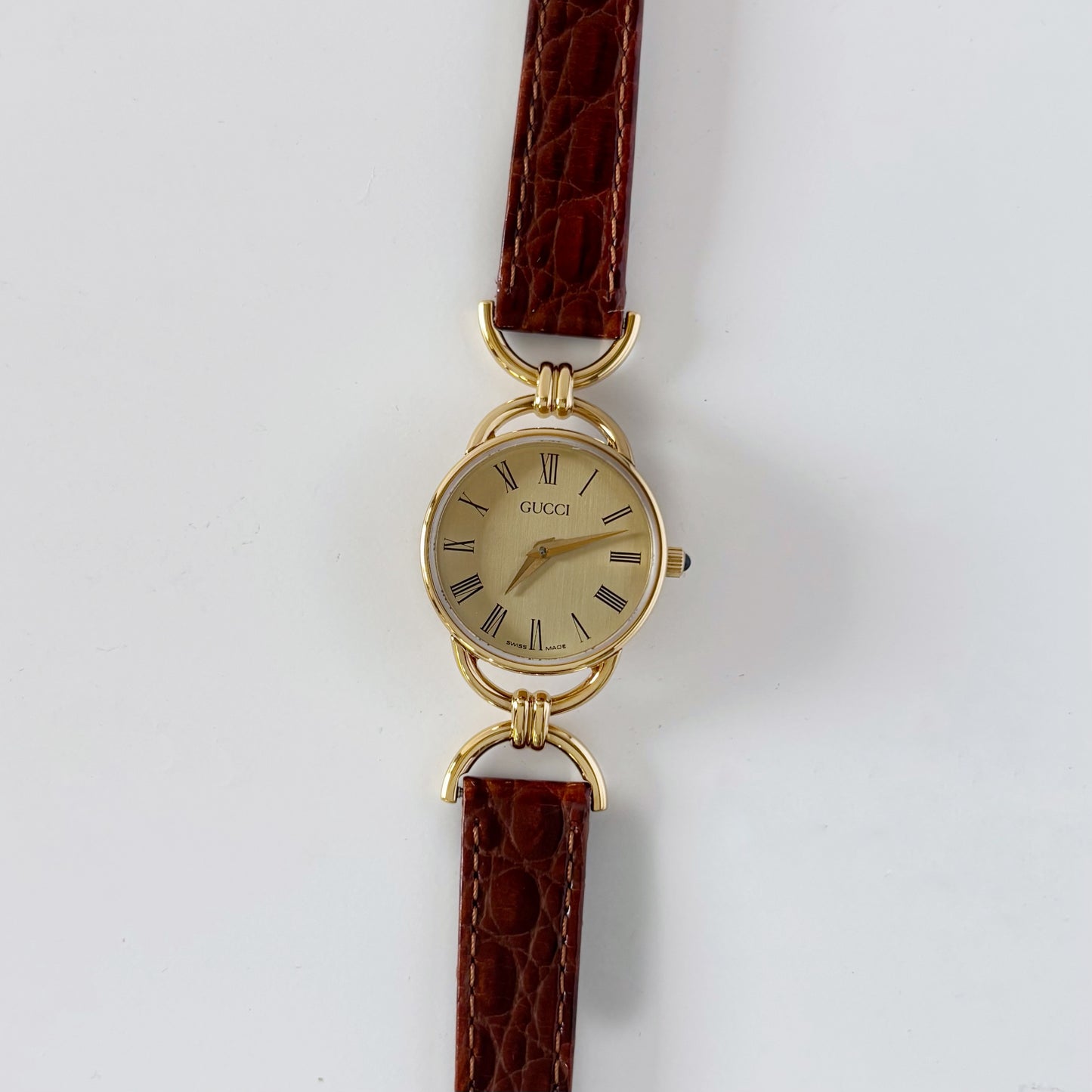 Gucci 1990s Round Dial Horsibit Gold Plated Watch