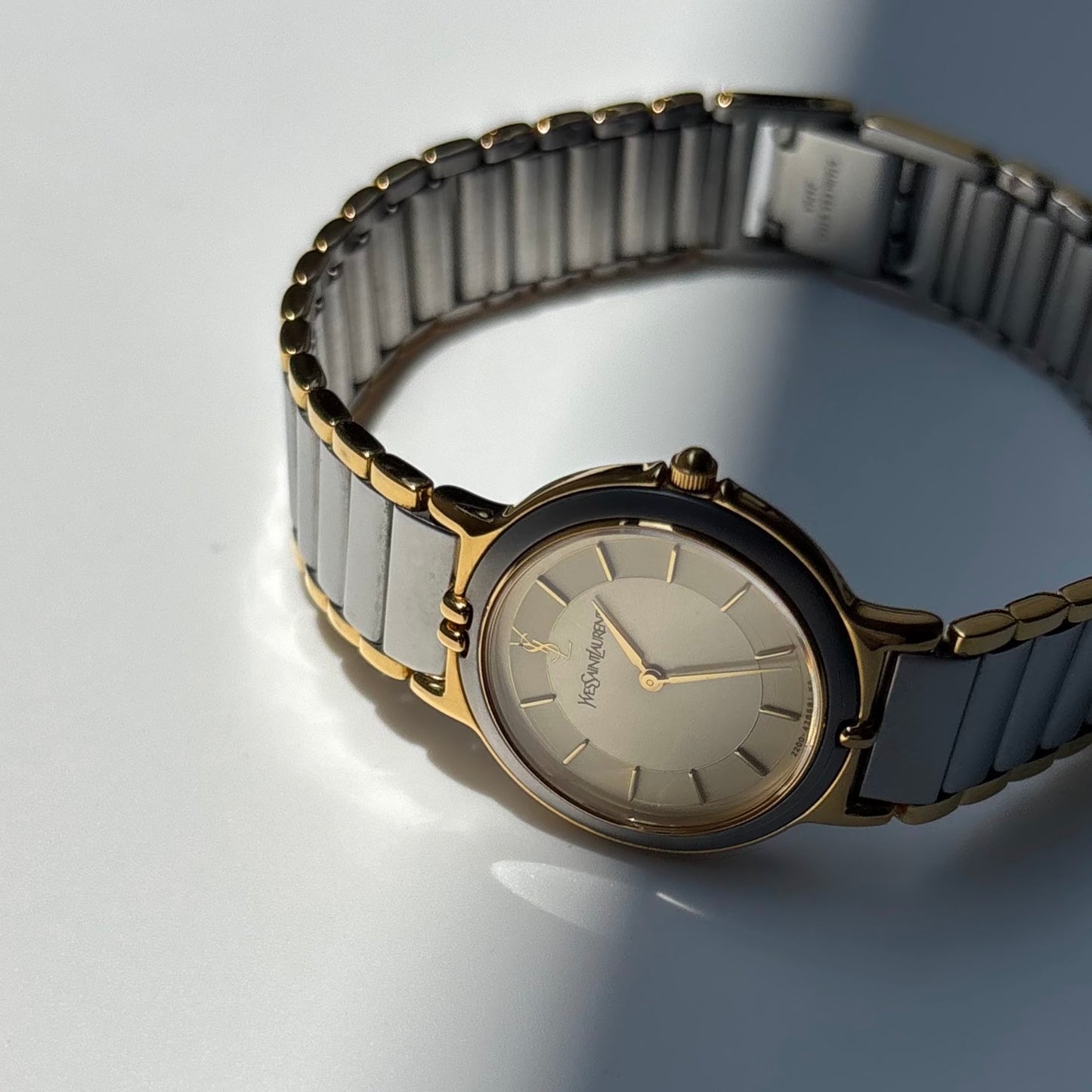 Yves Saint Laurent 1990s Round Dial Two Tone Gold Plated Watch