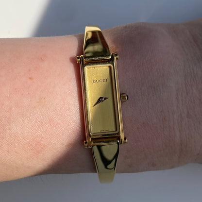 Gucci 1990s Gold Dial Gold Plated Bangle Watch (Small)
