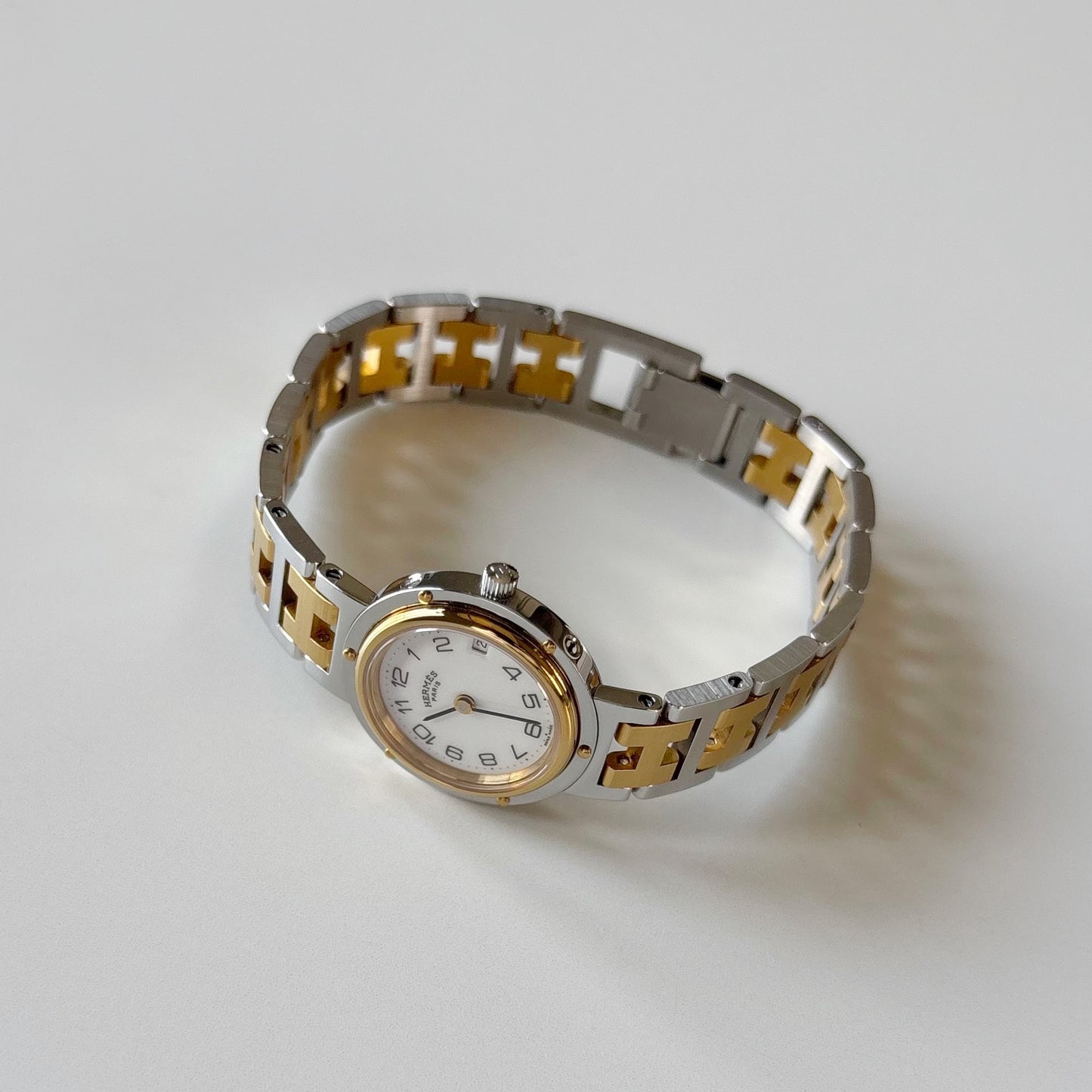 Hermes 1990s Clipper Round Dial Two Tone Gold Plated Watch