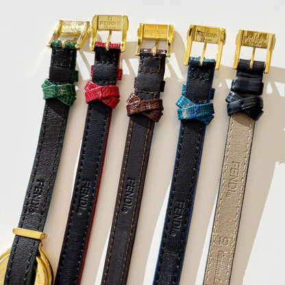 Fendi 1990s Interchangeable Belt Watch with 5 belts, case