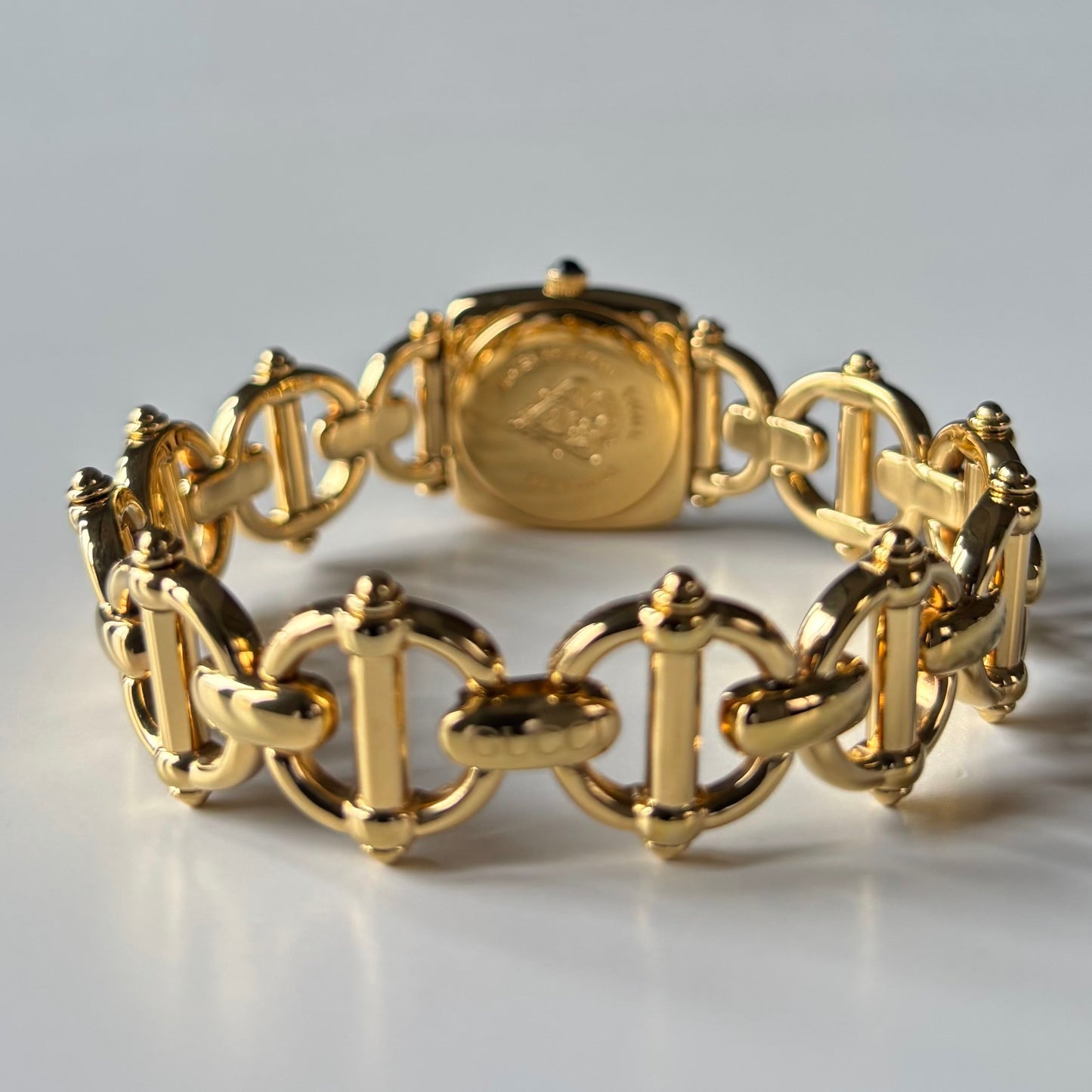 Gucci 1990s Seashell Dial Horsebit Gold Plated Watch