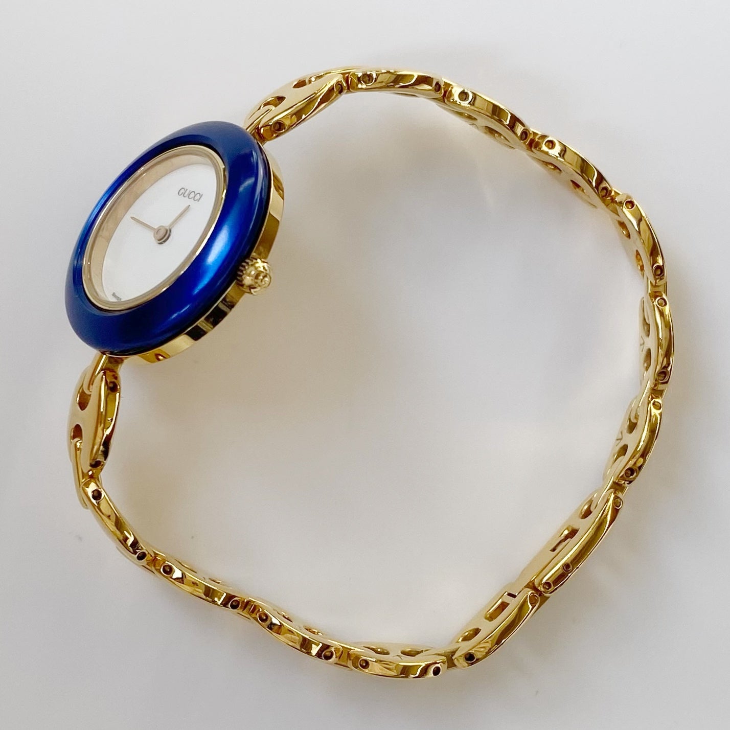 Gucci 1990s Interchangeable Bezel Gold Plated Watch with case, 6 bezels