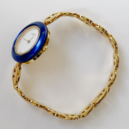 Gucci 1990s Interchangeable Bezel Gold Plated Watch with case, 6 bezels