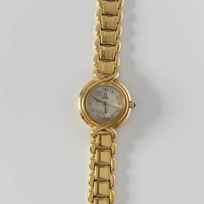 Fendi 1990s Seashell Dial Gold Plated Watch