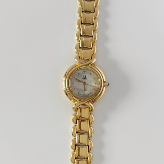 Fendi 1990s Seashell Dial Gold Plated Watch