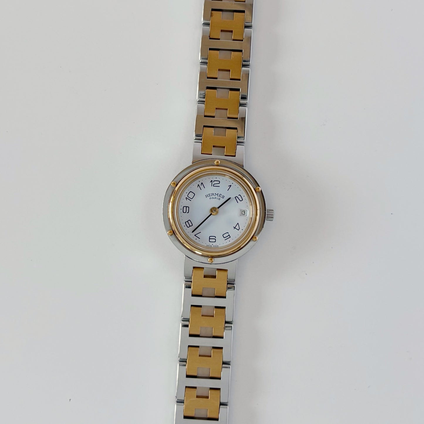 Hermes 1990s Clipper Round Dial Two Tone Watch
