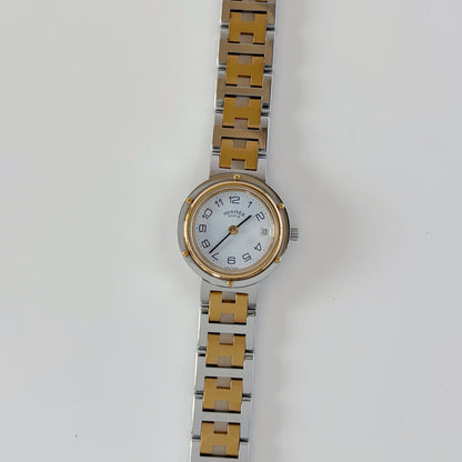 Hermes 1990s Clipper Round Dial Two Tone Watch