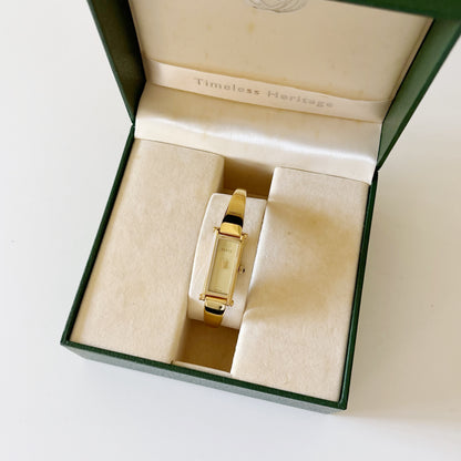 Gucci 1990s Gold Dial Gold Plated Rectangular Bangle Watch