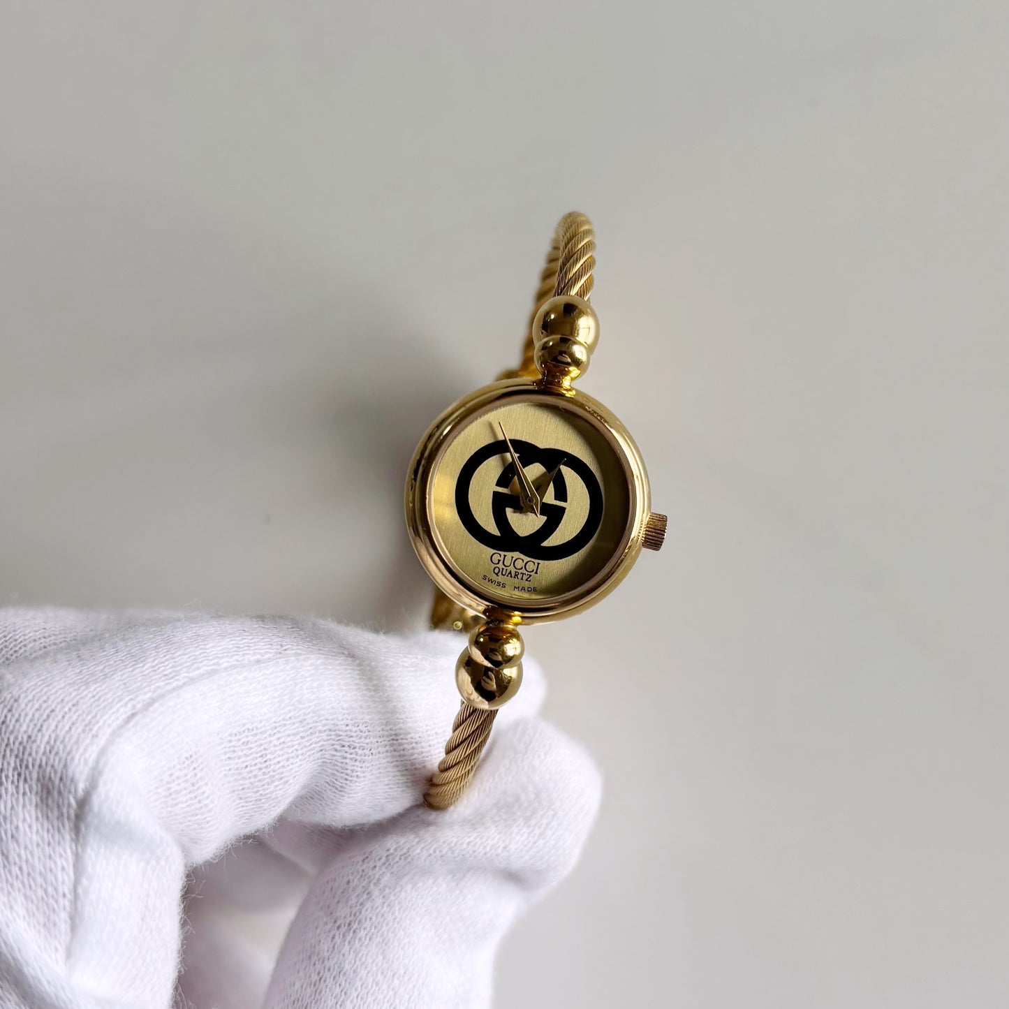 Gucci 1990s Gold Plated Cable Bangle Watch