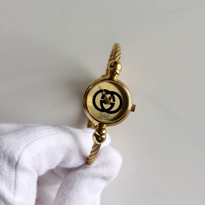 Gucci 1990s Gold Plated Cable Bangle Watch