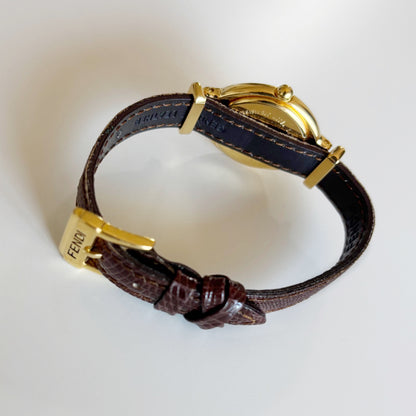 Fendi 1990s Interchangeable Belt Gold Plated Watch with 5 straps, case