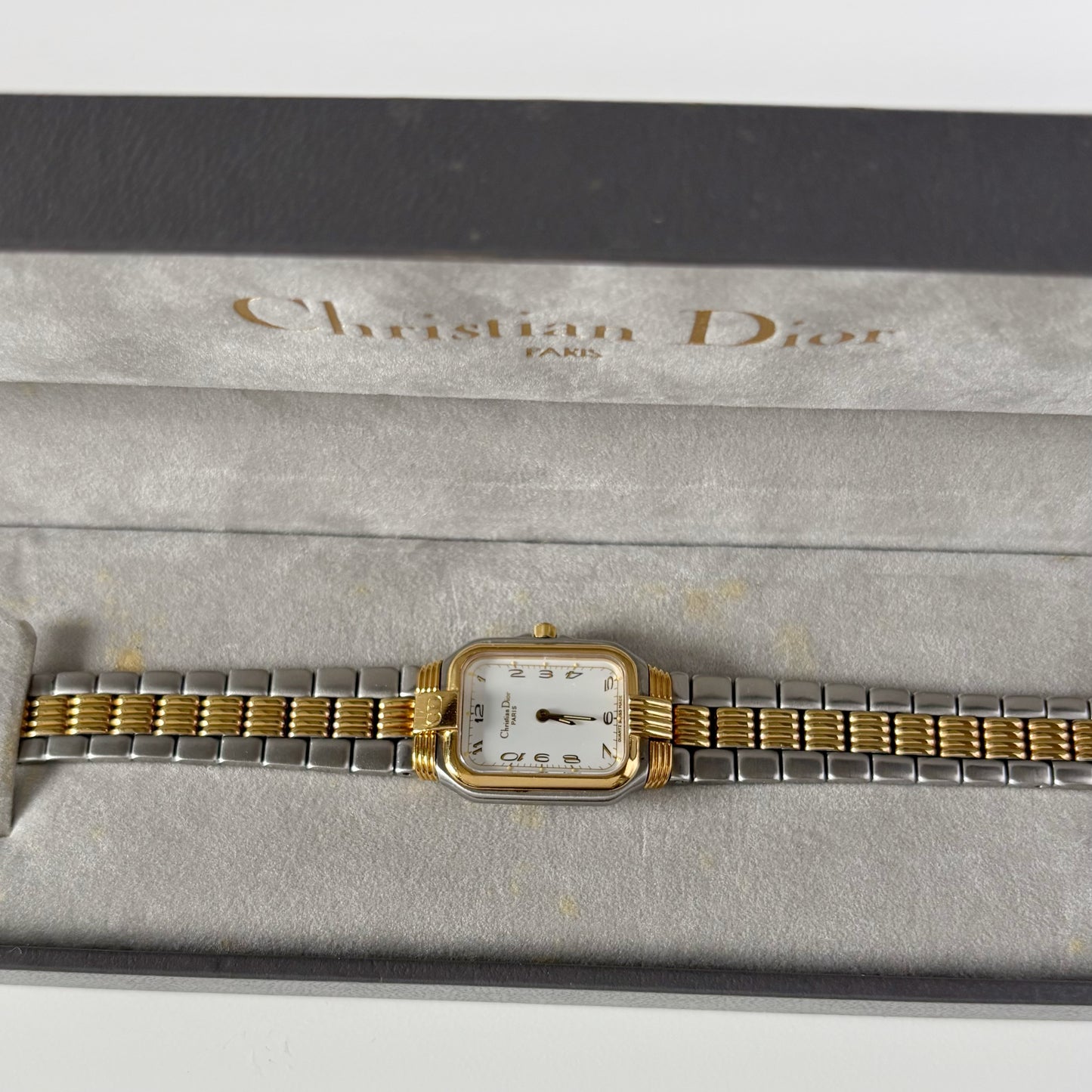 Dior 1980s Tank Two Tone Gold Plated Watch