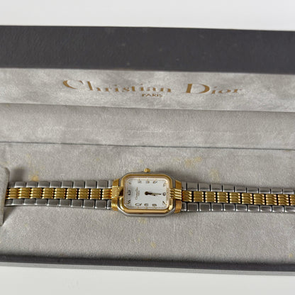 Dior 1980s Tank Two Tone Gold Plated Watch