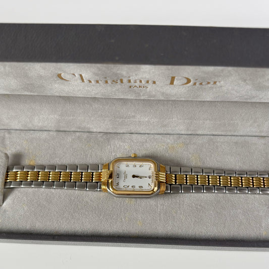 Dior 1980s Tank Two Tone Gold Plated Watch
