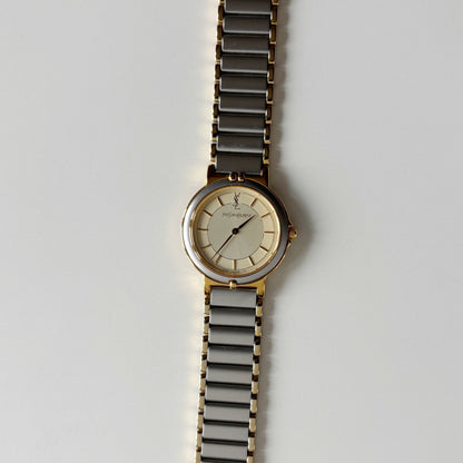 Yves Saint Laurent 1990s Round Dial Two Tone Watch