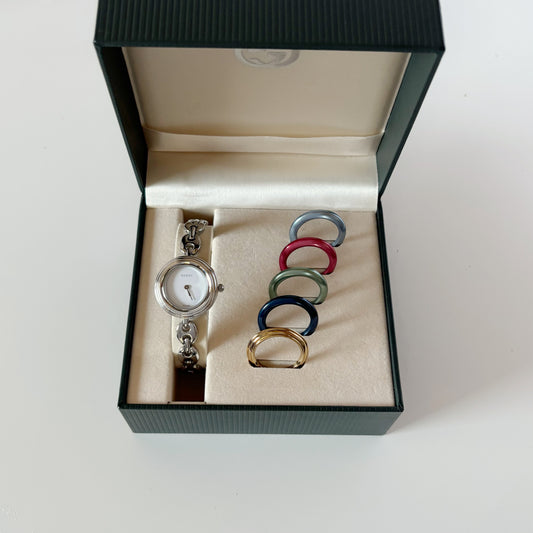 Gucci 1990s Interchangeable Bezel Stainless steel Chain Watch with 6 bezels, case (165mm)