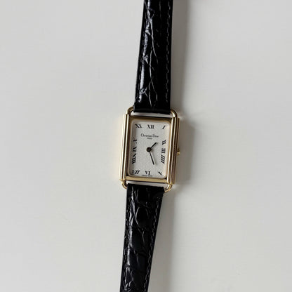 Dior 1990s CD Logo Tank Gold Plated Watch