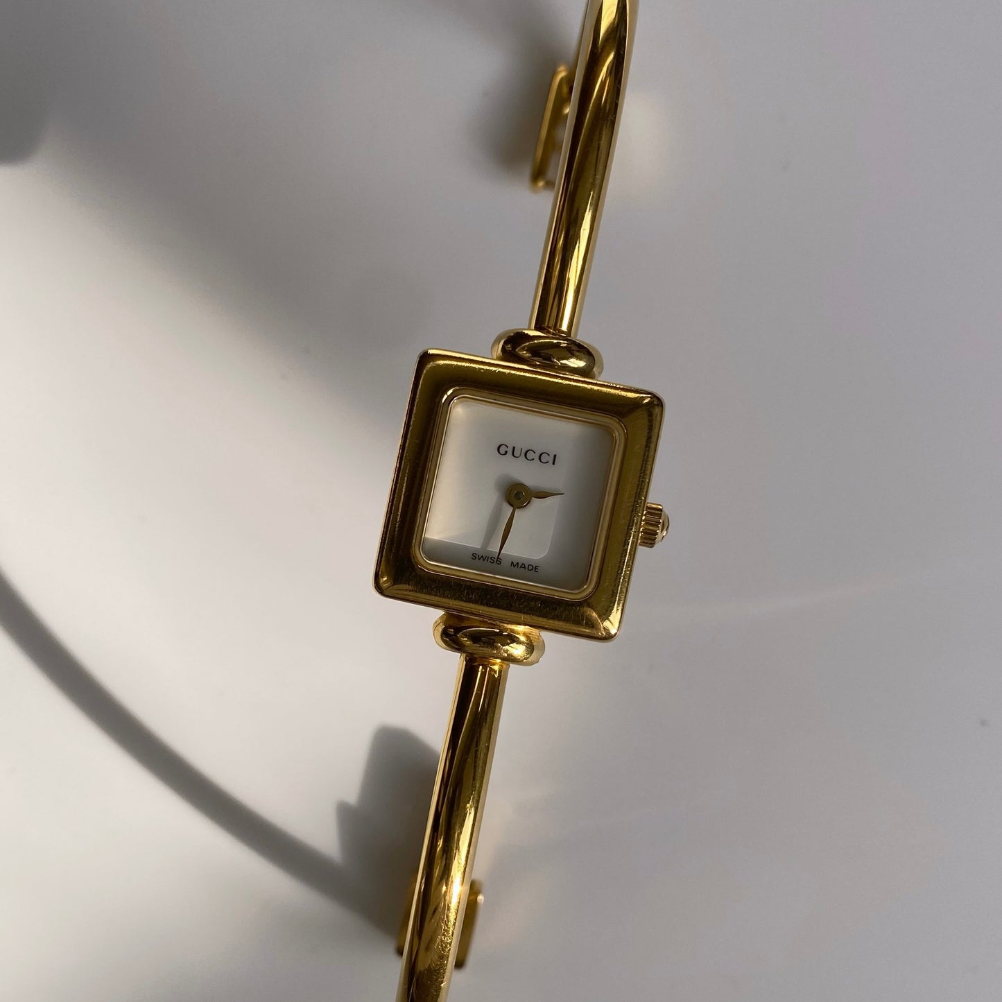 Gucci 1990s Square Gold Plated Bangle Watch