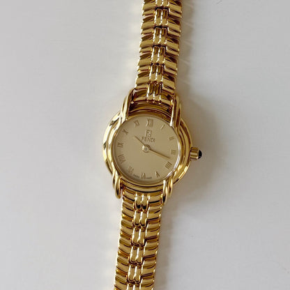 Fendi 1990s Round Dial Gold Plated Watch