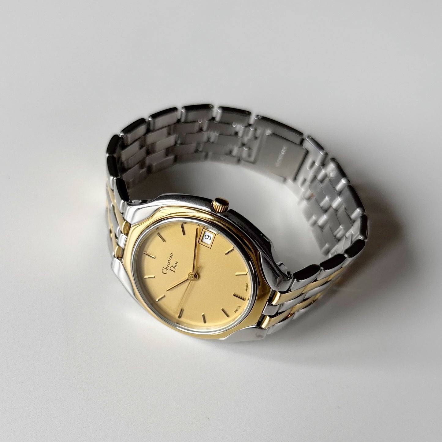 Dior 1990s Date Round Dial Gold Plated Two Tone Watch (Large)