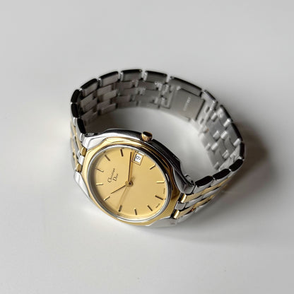 Dior 1990s Date Round Dial Gold Plated Two Tone Watch (Large)