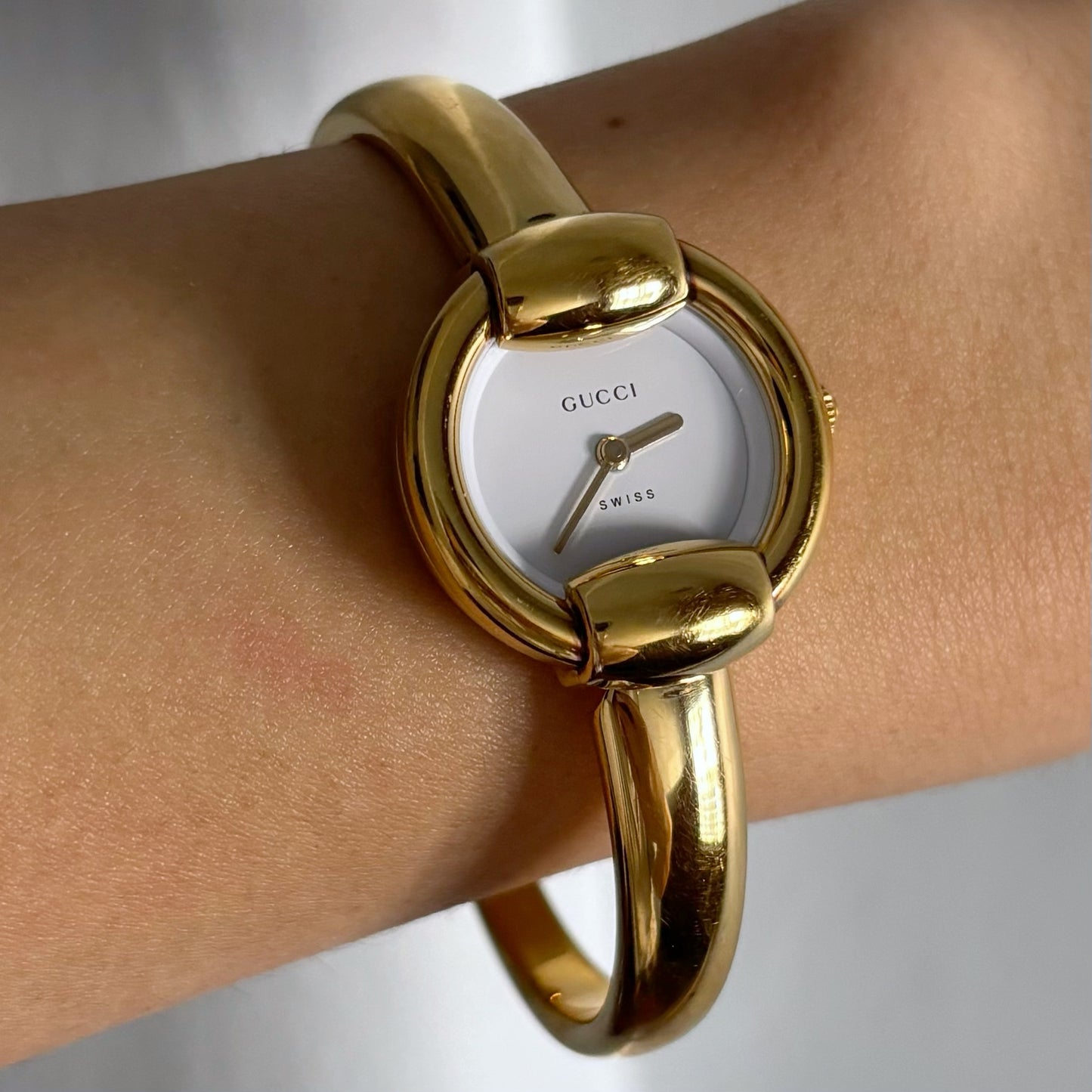 Gucci 1990s Gold Plated Round Bangle Watch