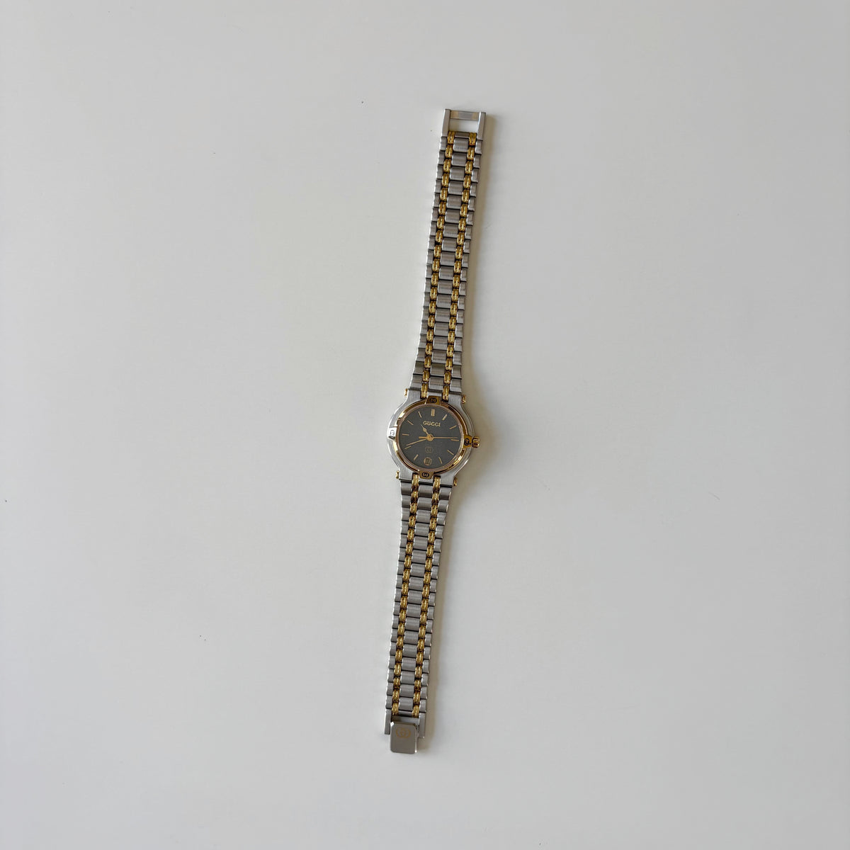 Gucci 1980s Date Round Dial Two Tone Gold Plated Watch
