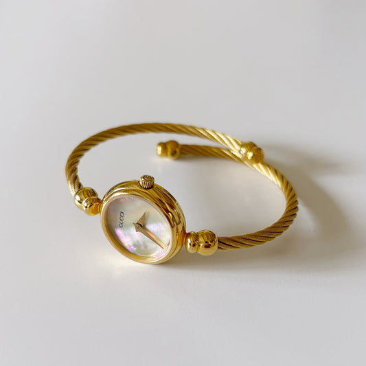 Gucci 1990s Seashell Dial Gold Plated Bangle Watch