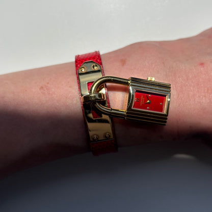 Hermes 1990s Kelly Red Dial Gold Plated Watch