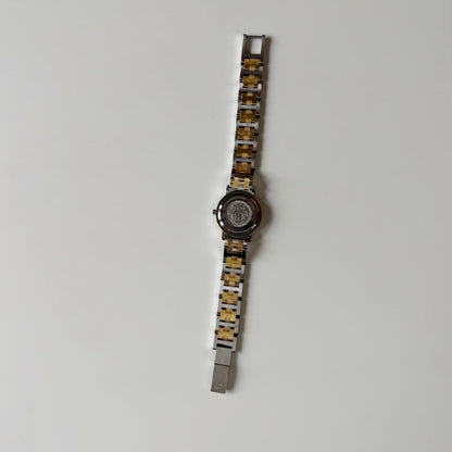 Hermes 1990s Clipper Round Dial Gold Plated Two Tone Watch