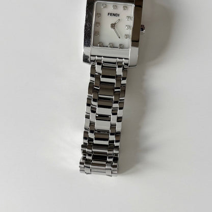 Fendi 1990s Seashell Dial Tank Silver Watch