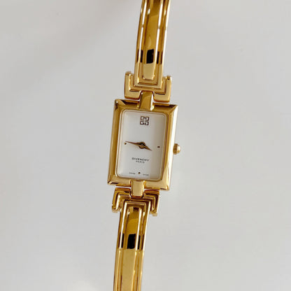 Givenchy 1990s Rectangular Dial Gold Plated Bangle Watch