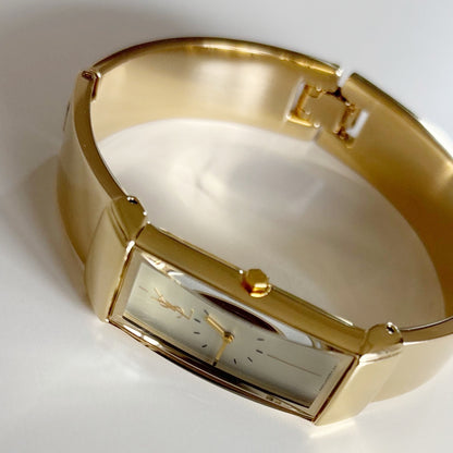 Yves Saint Laurent 1990s Rectangular Dial Gold Plated Watch