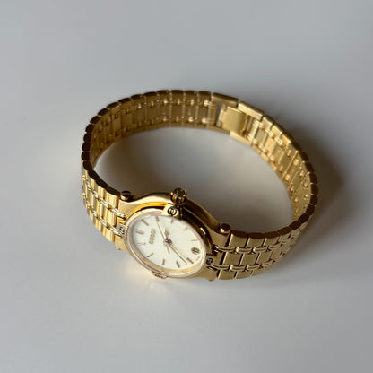 Gucci 1990s Cream Dial Date Gold Plated Watch