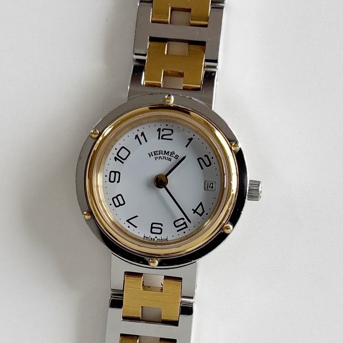 Hermes 1990s Clipper Date Two Tone Watch
